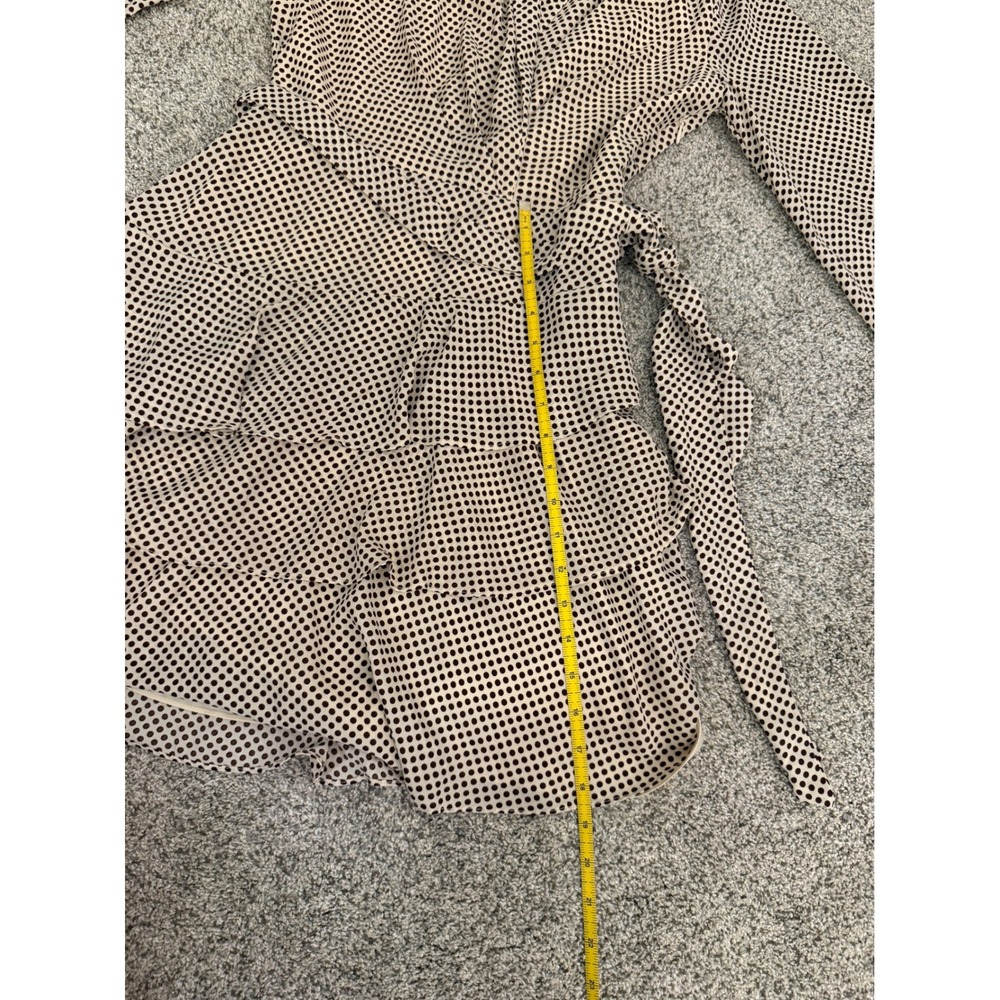 Express Polka Dot Wrap Mini Dress Brown Cream Tiered Ruffle Long Sleeve XS - Picture 7 of 9